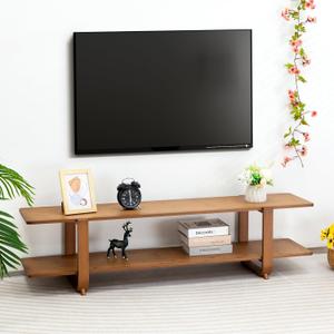 HollyHOME Bamboo TV Stand with Storage for TVs up to 65'', Modern Entertainment Center with 2 Open Shelf, Accent TV Media Console Table for Living Room, Bedroom, 55"(L), Walnut, Onesize