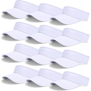 12 Pack Sun Visor Hats Softball Adjustable Cap Sun Protection for Women Men (White)