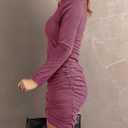 AUXDIO Women Bodycon Long Sleeve Dresses Casual V Neck Ruched Wrap 2026 Spring Fall Party Club Mini Dress (M)