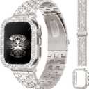 JR.DM Diamond Bands with Bling Case Women Compatible with Apple Watch 40mm 38mm 41mm 44mm 45mm 42mm 46mm 49mm Luxury Metal Bracelet Replacement Strap for iWatch Series 11/10/9/8/7/6/5/4 SE/Ultra 3/2/1