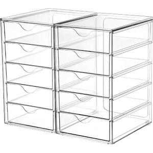 Vtopmart Acrylic Organizer with 10 Drawers, Desk Organizers and Accessories, Clear Makeup Organization, Dustproof Storage Drawers for Office Art Craft Supplie