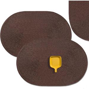 AHHFSMEI Placemats Set of 6 for Dining Table Washable Woven Non-Slip 18x12 inches Placemat Heat-Resistant Durable Table Mats for Dining Table Easy to Clean (Oval Brown, 6)
