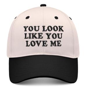 You Look Like You Love Me Hat, Funny Vintage Trucker Hats for Women Men, Trendy Embroidered Snapback Baseball Caps (Beige)