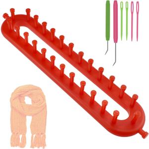 SATUY Rectangle Knitting Looms, Long Knitting Loom Set, 26cm Red Scarf Loom with Crochet Hook and Needle for Scarf Sweater Shawl Blankets