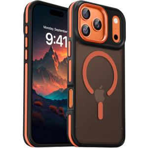 DOMAVER Magnetic for iPhone 17 Pro Max Case 6.9" 2025, [Compatible with Magsafe] Slim Cute Translucent Matte Shockproof Drop Protective Bumper Women Men Phone Cover for iPhone 17 ProMax, Orange