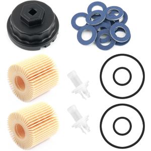 64mm Oil Filter Wrench Kit,Engine Oil Filter Removal Tool with OEM 04152-yzza1 Filters and 80430-12031 Gaskets,Professional Oils Change Tools Compatible with Toyota Lexus Scion