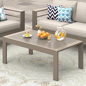 Wisteria Lane Outdoor Furniture Patio Coffee Table, Outdoor Rectangle Coffee Table, All-Weather Outdoor Metal Coffee Table for Balcony, Garden, Deck, Backyard, Khaki