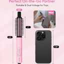 Farery Mini Thermal Brush 3 Temperature Adjustable, 3/4 Inch Travel Curling Iron for Short Hair, Heated Round Brush for Touch ups and Small Curls, Travel Size Curling Wand, Dual Voltage, Pink