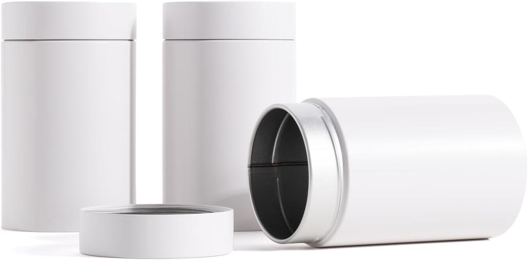 3 Packs Tea Tin Canister for Loose Tea Metal Tea Canister 9 oz 15 oz Round Tin Can for Coffee Beans Tea Container for Kitchen Storage Sugar Matcha Spice Powder (Ivory, L_2.95x4.92)