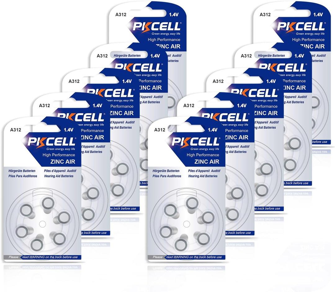 PKCELL 60 Count Hearing Aid Batteries Size 312, Mercury Free Hearing Aid Batteries,Long Lasting & Leak-Proof Design