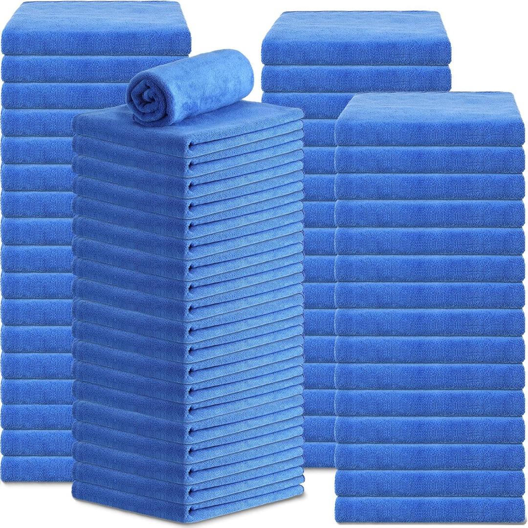 Newwiee 72 Pack Microfiber Bleach Proof Towels Bulk for Salon 18 x 30 Inch Dry Lint Free Hair Drying Hand Towels for Hair, Gym, Bath, Spa, Shaving, Barber(Blue)
