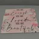 Yookeer 3 Pcs Floral Wooden Hanging Wall Art Inspirational Quotes You Are Beautiful Room Picture Decor Thank you Birthday Women Gift Teacher Assistant(4 x 11 Inch,Pink)