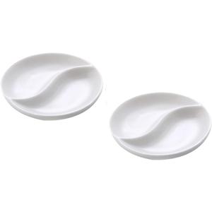 esowemsn 2PCS 3.5inch Ceramic Serving Platter Rectangular 2 Compartment Appetizer Serving Tray Divided Spices Vinegar Nuts Sauce Dishes for Home Kitchen Restaurant