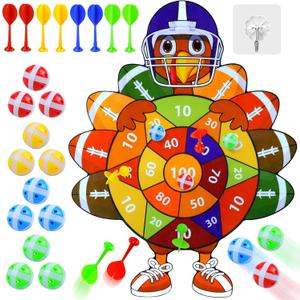 Thanksgiving Games Turkey Dart Board for Family, Kids Adults with 12 Sticky Balls and 8 Darts, Thanksgiving Activities Games Toys Indoor Outdoor Party Favors Gifts