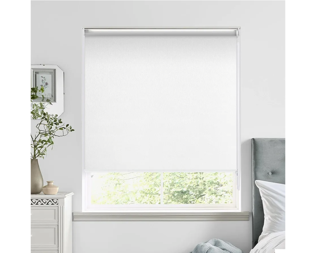 HOMEBOX 100% Blackout Roller Shade, Striped Jacquard Window Blinds with Thermal Insulated, Textured Fabric Roller Blinds, Roll Up Shades for Indoor Home, Easy to Install (20"" W x72 H) White