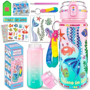 EDsportshouse Decorate Your Own Water Bottle Kits for Girls Age 4-6-8-10,Mermaid Painting Crafts,Fun Arts and Crafts Gifts Toys for Girls Birthday Christmas(Mermaid) 2Pack