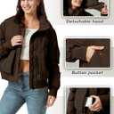 Women's Thickened Jackets Winter Warm Parka Puffer Jacket Multi-pocket with Removable Hood (XL)