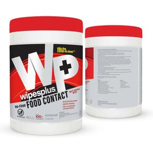 WIPESPLUS No-Rinse Food Contact Wipes Canister Multi-Surface Wipes, Unscented for Home and Business, 100, (1 Pack of 100)