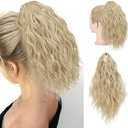SARLA Short Ponytail Extension Claw Clip in 13 Inch Fluffy Synthetic Curly Wavy Pony Tail Hairpiece for Women Pale Ash Blonde