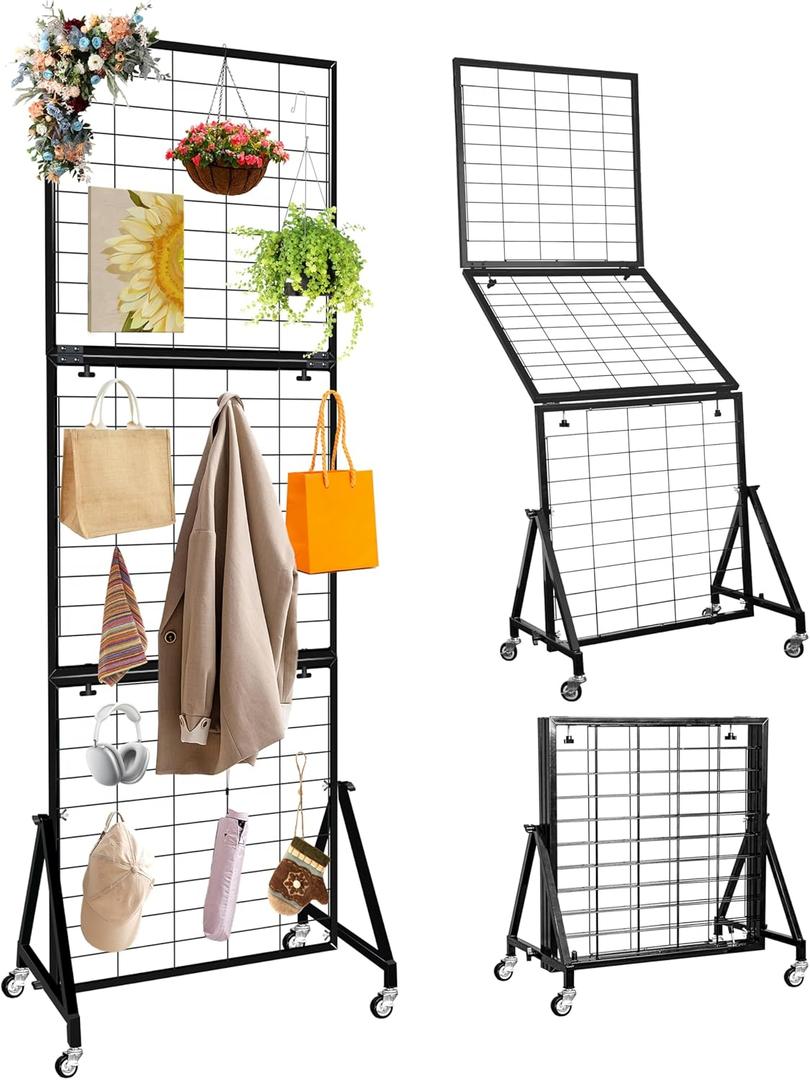 Grid Wall Panels, Foldable Gridwall Panel, Grid Wall Panels with Braked Wheels, for Craft Merchandise Display Item Storage
