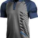 H HYFOL Short Sleeve Polo Shirts for Men Graphic Stretch Casual American Patriotic Raglan Golf Polos for Men (S)