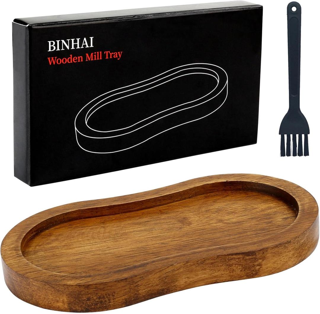 Salt and Pepper Wood Mill Tray, Retro Colour Pepper Grinder Rest, Work Surface and Dining Table Protector (Pepper Mill not Included)