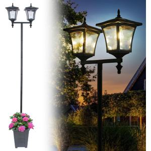 68.9" Solar Lamp Post Light with Planter,2-Head Solar Pole Light Outdoor Waterproof for Porch,Yard,Driveway,Garden,Patio Decor (1Pack)