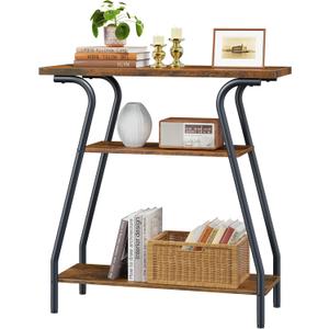 FAVOOSTY Console Table for Entryway, 3 Tier Narrow Entryway Table w/Open Shelves, Industrial Farmhouse Sofa Table for Hallway, Kitchen, Living Room and Bedroom, Furniture Decorative,Rustic Brown