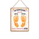 DIY Wooden Baby's First New Year Footprint Hanging Sign Decor, Stepping Into The New Year Sign, My 1st Xmas New Year Footprint Art Craft Keepsake from Kids Newborn, Holiday Craft Gift, School Activity