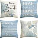 AVOIN colorlife Summer Take Me to The Beach Coral Starfish Throw Pillow Covers, 20 x 20 Inch Home Sweet Home Motto Blue Cushion Case for Sofa Couch Set of 4