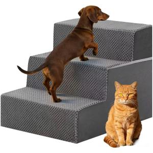 DUMOS Dog Stairs for Small Dogs, 3-Steps Non-Slip Balanced Indoor Foldable Dog Steps with Density Foam & Washable Cover, Cat Puppy Old Pet Stairs for High Bed, Couch, Sofa - Grey, 18" H