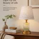 Marble Living Room Lamp, Gold Bedside Lamp with Textured Linen Fabric Shade, Modern Minimalist Nightstand Lamp for Bedroom Living Room Guest Room