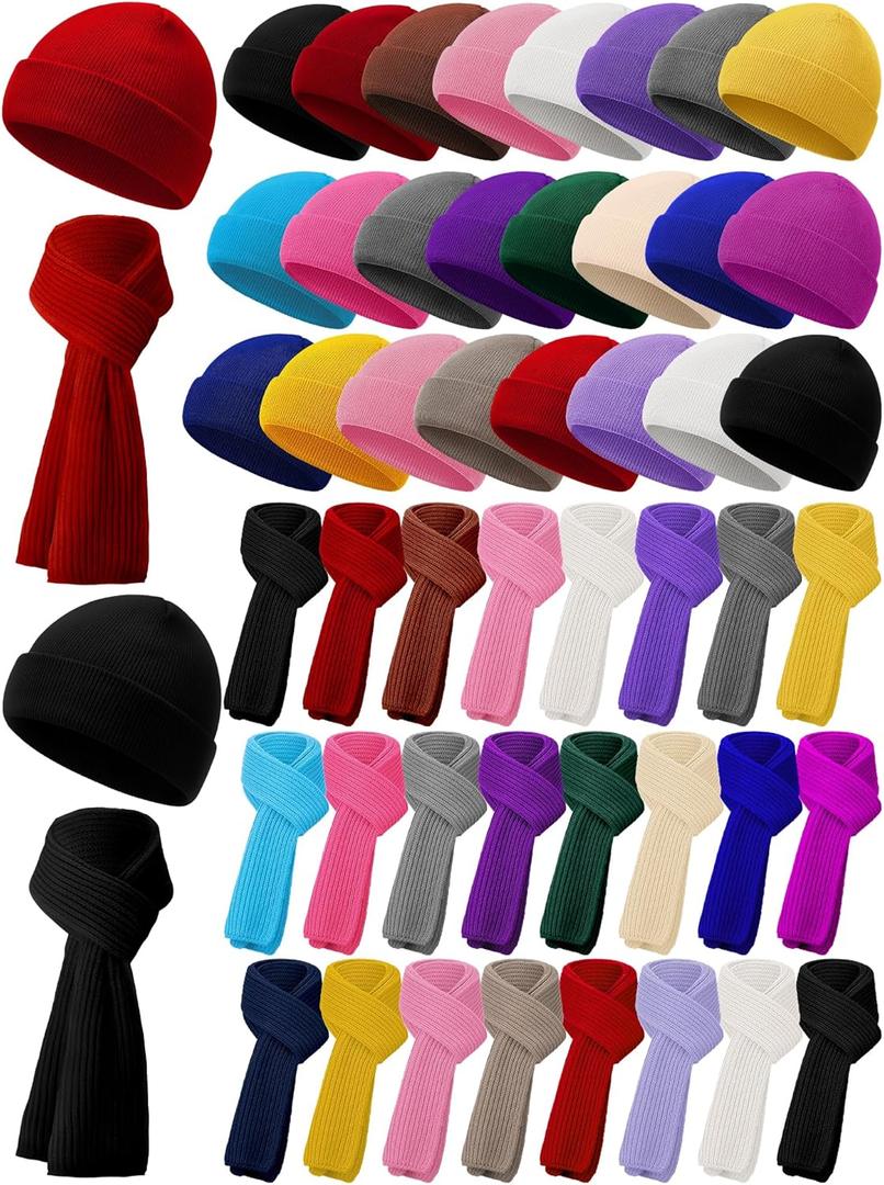 Shyyween Kids Beanie Hat Scarf Set Valentine's Day Warm Winter Gifts Toddler Boys Girls Knit Cap Neck Warmer School Homeless(Classic Color)