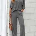 PRETTYGARDEN 2 Piece Lounge Sets for Women Summer 2025 Short Sleeve Tops Wide Leg Pants Matching Travel Outfits Clothing (Grey,X-Small) 