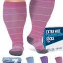 Doctor's Select 3 Pairs Plus Size Compression Socks Wide Calf - Up to 6XL | 20-30 mmHg Plus Size Wide Calf Socks | Blue, Pink, Purple (Stripes) (5X-Large)