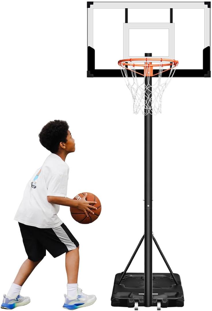 Seray Kids Basketball Hoop Outdoor 3.2-7.2/10FT 10s Adjustable, Basketball Hoop Gift for Kid/Adult/Toddler in Pool/Backyard/Indoor, Portable 44/40/33/29 in Shatterproof Backboard, Goal, Large Base