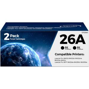 26A CF226A Black Toner Cartridge 2 Pack Compatible for HP Printer 26A CF226A 26X CF226X Toner Cartridges High Yield for LaserJet Pro M402n M402dn M402dne M402dw MFP M426fdn M426fdw M426dw Printers