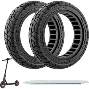 10X2.125 Off Road Tire for Electric Scooter Ninebot F20/F30/F40/F65, 10 inch Solid Rubber Tires for Front And Rear Solid Electric Scooter Tire Tubeless(Black 2pcs)