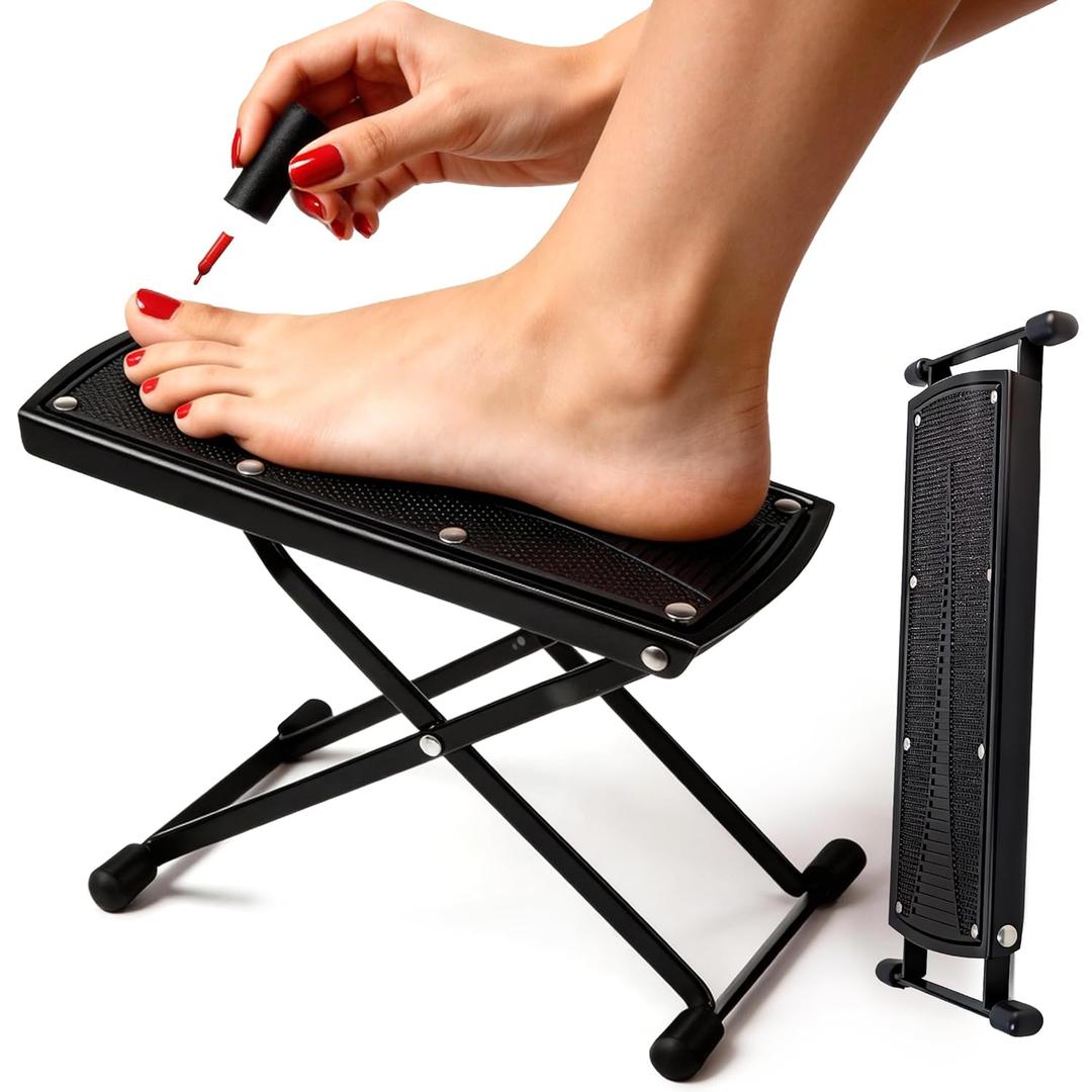 ZtohPyo Foldable Foot Rest, 6-Height Adjustable Spa Foot Stand, Non-Slip Sturdy Foot Care Stand for Easy Home Pedicures, Beauty Pedicure Stool Tool (Black)