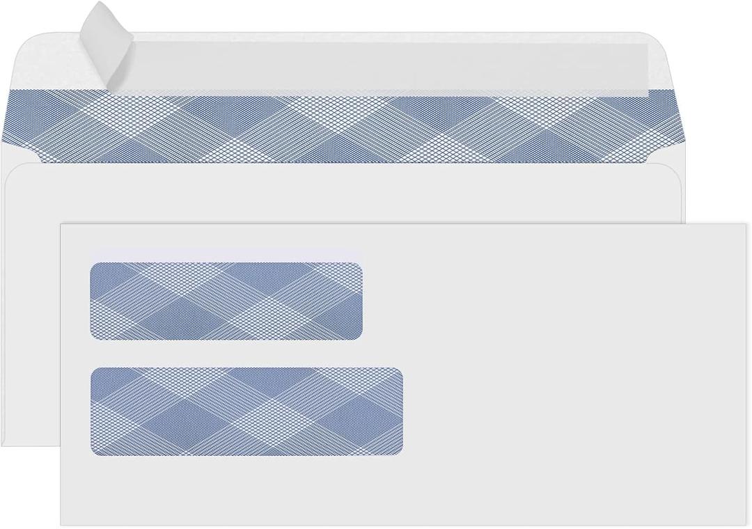 500#10 Double Window Security Envelopes, PANDRI NO.10 Self-Seal Window Envelopes Designed for QuickBooks Invoices, Business Statements & Documents - Number 10 Size 4 1/8 Inch X 9 1/2 Inch - 24 LB