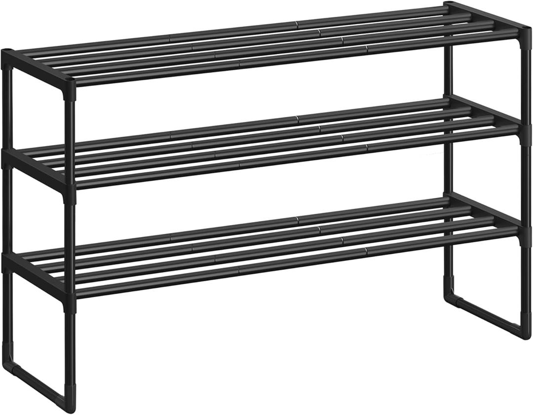 SONGMICS Shoe Rack, 3-Tier Shoe Organizer, Metal Storage Shelf, Upright or Upside Down, for 16-20 Pairs, Stackable, for Entryway, 11.8 x 36.2 x 21.7 Inches, Black ULSA303B02 (3 Tiers (36.2"W))
