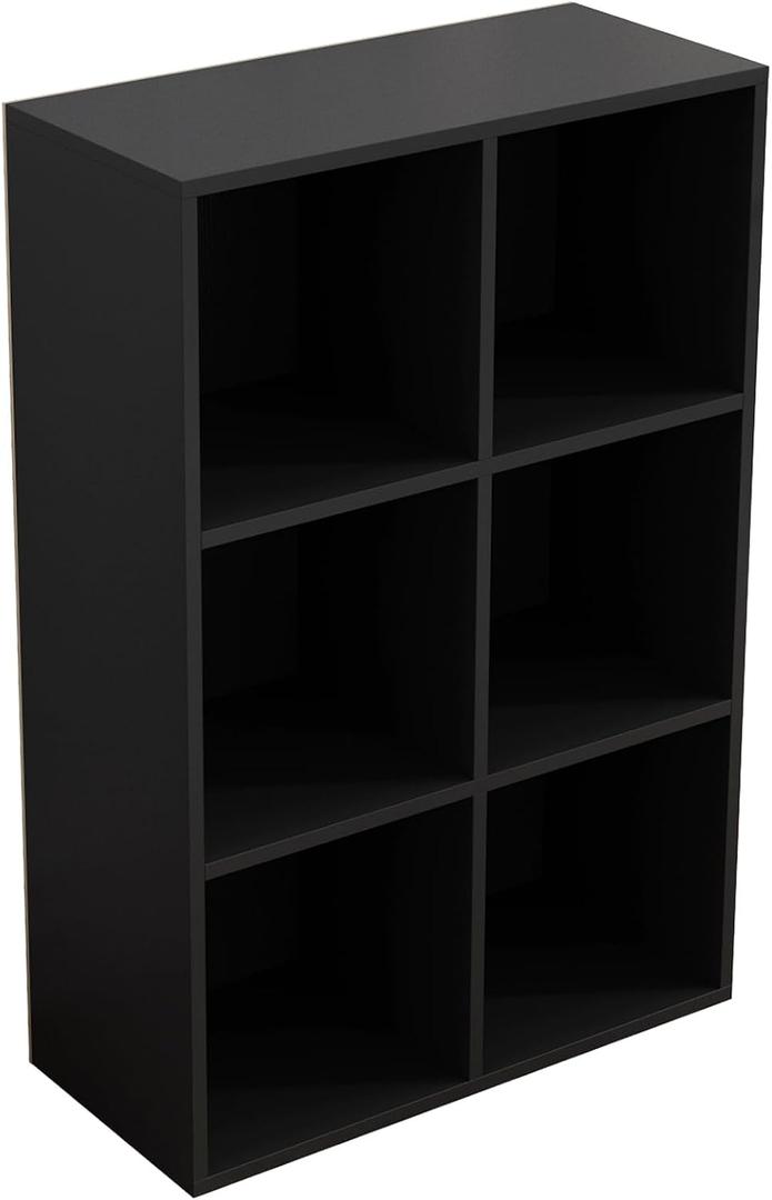 OSCHF 6-Cube Storage Shelf Bookcase - Wooden 3-Tier Floor Standing Open Bookshelf for Home and Office, Display Cabinet, Black