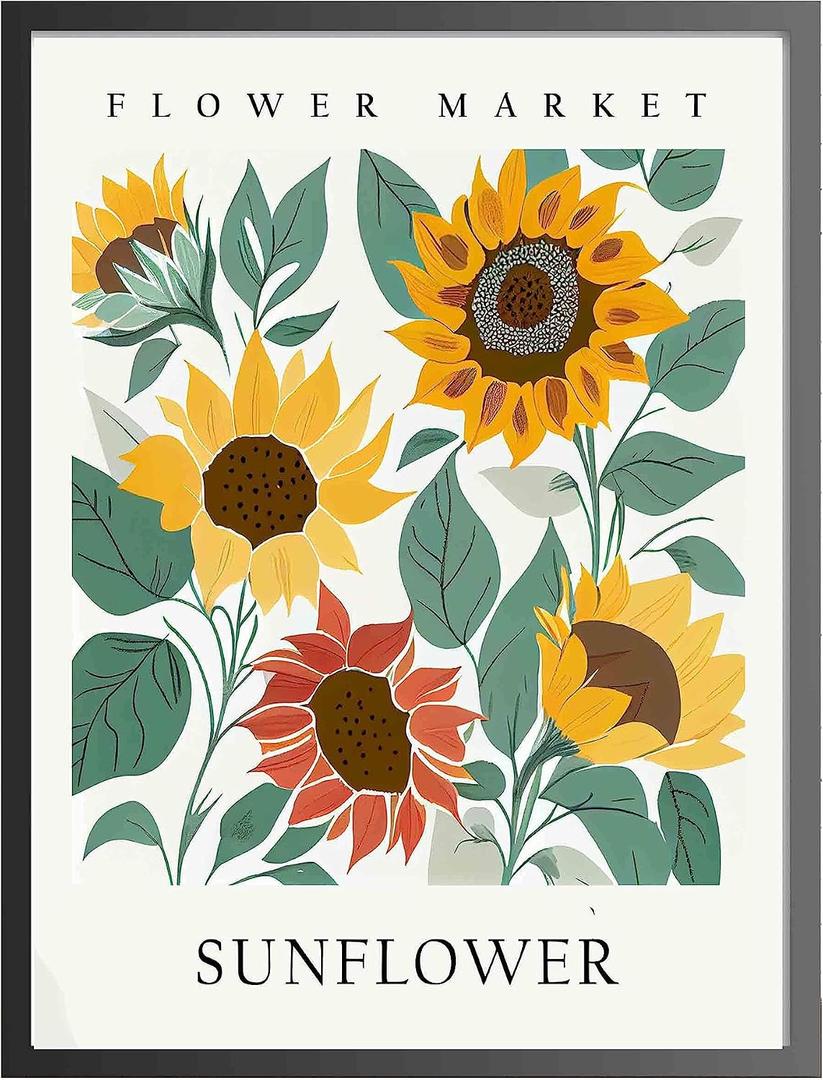Sunflower Flower Market Unframed Poster Art Print, Floral Wall art Decor, Botanical Artwork Bedroom Bathroom Living room Decoration 47 (Sunflower, 20"L x 16"W, Unframed)