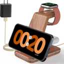 JoyGeek 3 in 1 Charging Station for Apple Devices, Wireless Charger Stand for iPhone 16/15/14/13/12/11/SE/X/8 Pro Max Plus Mini, Charging Dock for Apple Watch Ultra/8/SE/7/6/5/4/3, AirPods Pro 2/3/2 (Woodgrain Color)