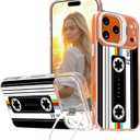 Ecute Strong Magnetic Slim Drop Protective Case (Compatible with MagSafe) with Camera Ring Kickstand for iPhone 17 Pro - Retro Cassette Tape