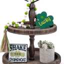 Mustry Rustic Wooden 2 Tiered Tray, Round Farmhouse Kitchen Table Decor Serving Tier Tray, Food Fruits Cupcake Display Coffee Bar Home Party Seasonal Decorations (Brown)