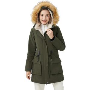 Orolay Women's Thicken Fleece Lined Parka Winter Coat Hooded Jacket with Removable Fur Collar (XLarge, Green)