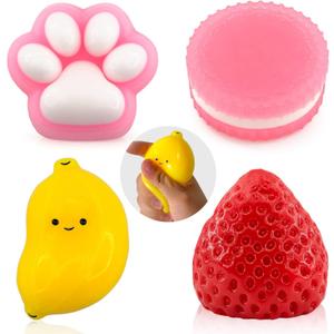 4Pcs Squishy Toys, Soft Sensory Fidget Squeeze Toys for Stress Relief, Kawaii Fufu Taba Squishies for Kids & Adults, Party Favors, Goodie Bag Filler