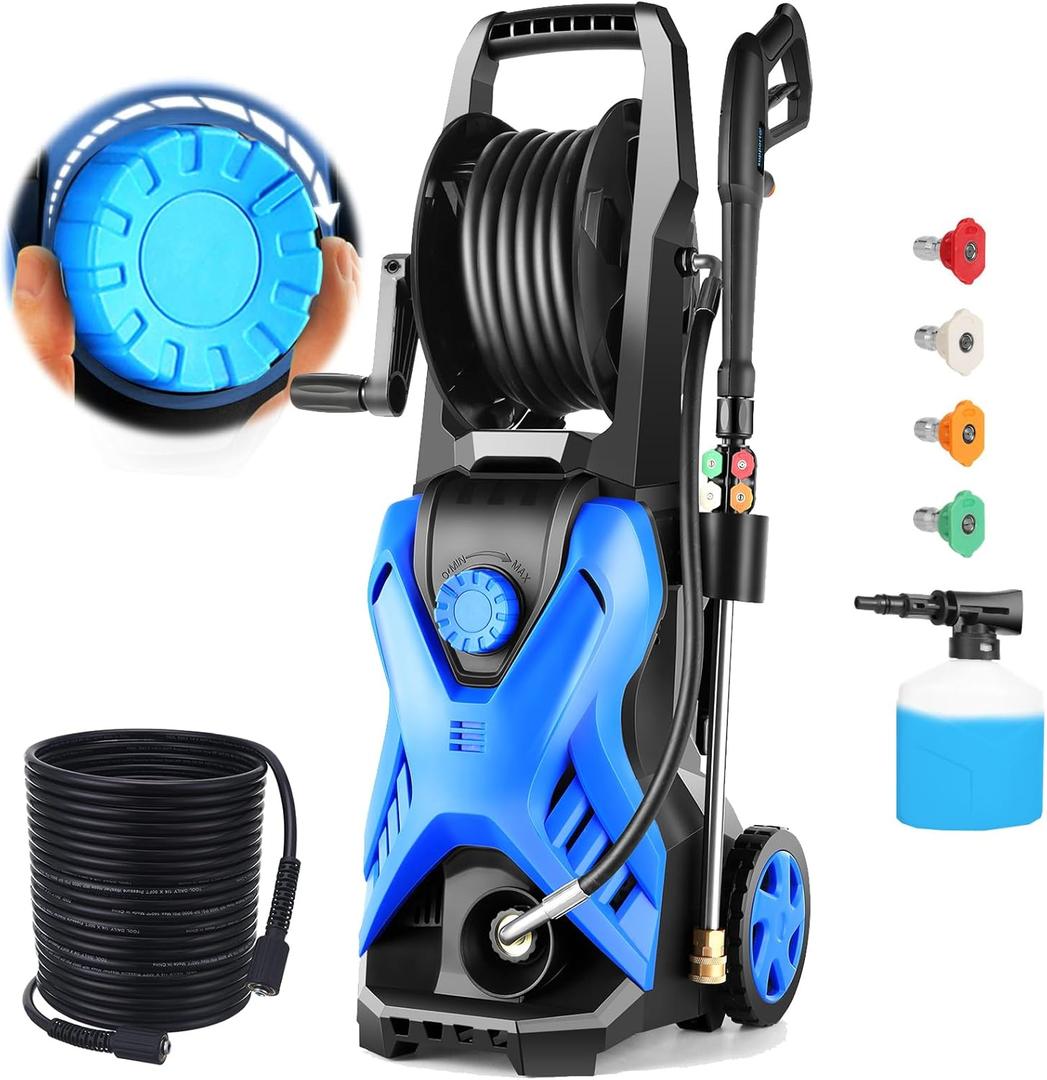 5000 PSI Adjustable Pressure Washer 2.8GPM Electric Power Washer with 33ft Hose, 4 Nozzle and Foam Cannon, Powerwashers for Home, Cars, Pressure Setting Range (2500-5000PSI) Blue