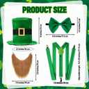 8 Pcs St Patrick's Day Costume Set with Hat Beard Suspender Necklace Glasses Bow Tie Socks Shoe Buckles for Men Adult Party Suit Outfit (Green)